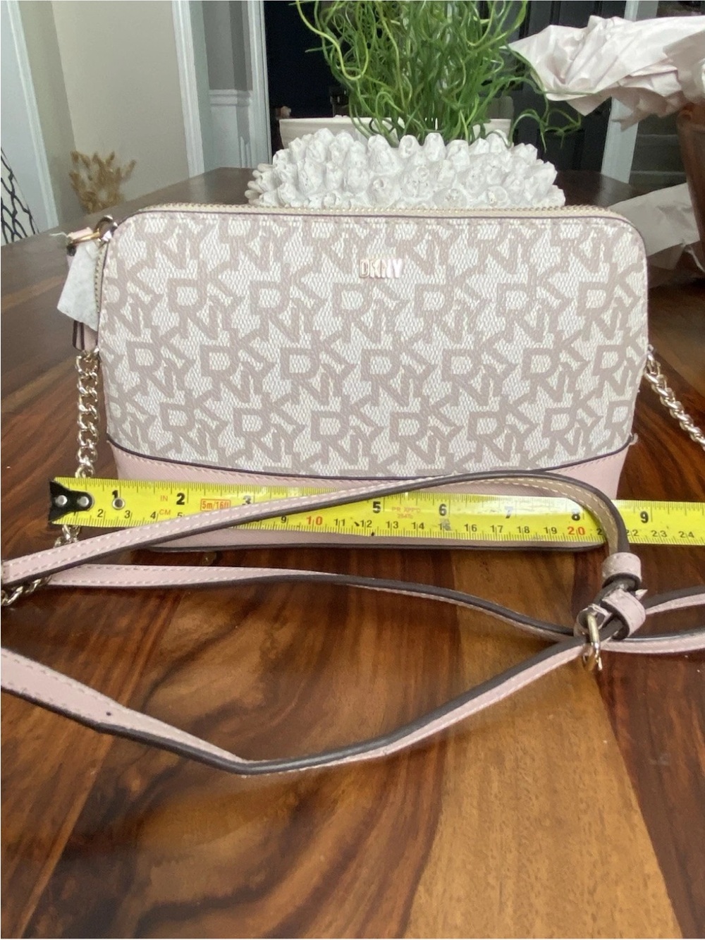 DKNY Bryant logo  Pink and Cream Logo Crossbody Bag with Gold Accents